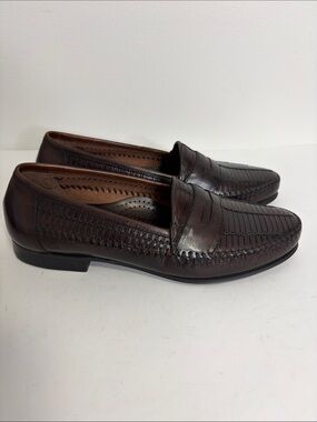 G.H. Bass & Co. Dark Brown Leather Woven Penny Loafers